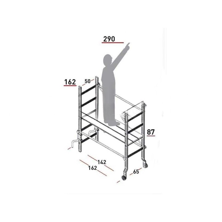 Facal TANO alumiiniteline sisäkäyttöön, työskentelykorkeus 290 cm, kantavuus 100 kg