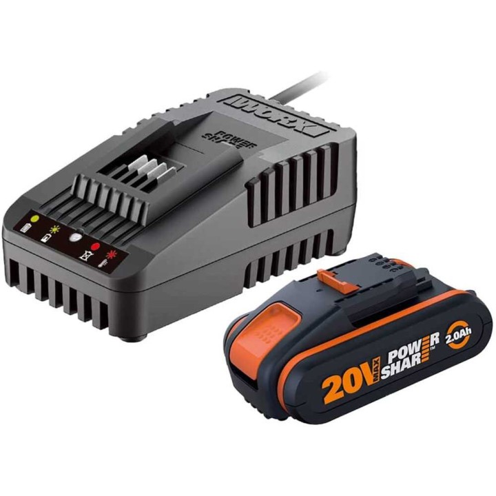 Worx WA3601 akku- ja laturisarja, 20 V, 2 Ah, pikalaturi