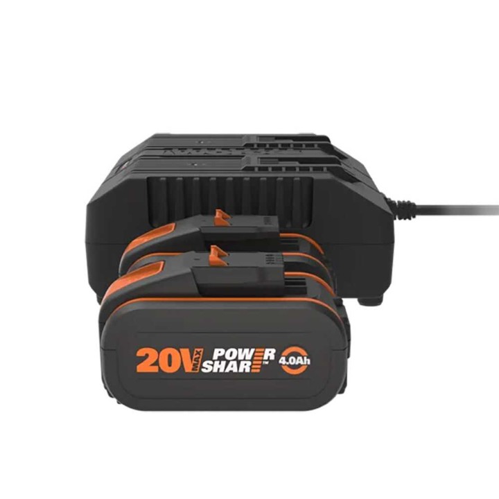 Worx WA3611 akku- ja laturisarja, 2 × 20 V / 4,0 Ah, kaksipaikkainen 4 A:n pikalaturi