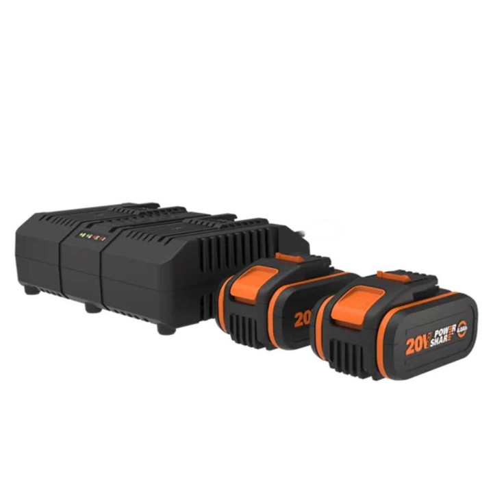 Worx WA3611 akku- ja laturisarja, 2 × 20 V / 4,0 Ah, kaksipaikkainen 4 A:n pikalaturi
