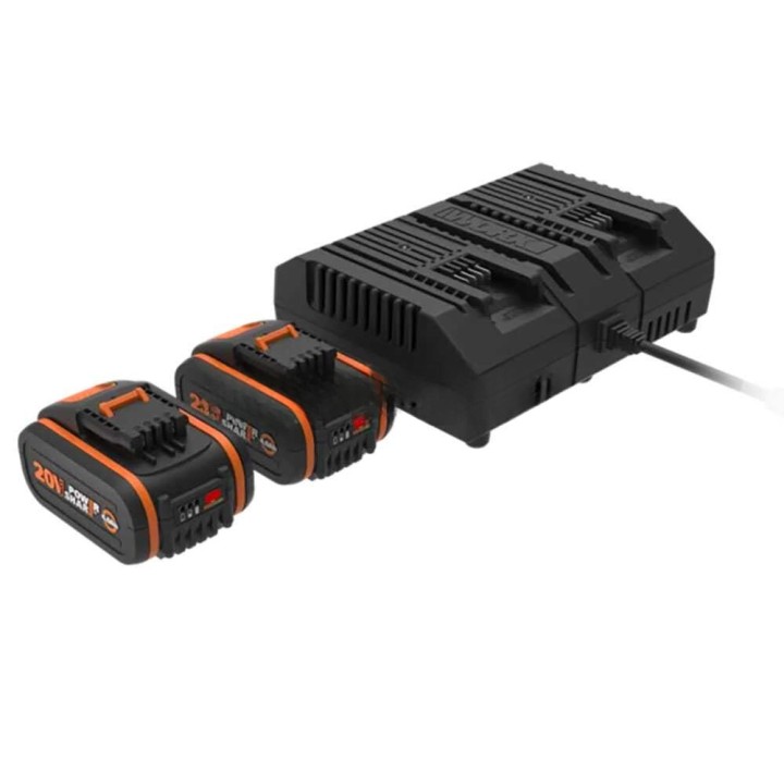 Worx WA3611 akku- ja laturisarja, 2 × 20 V / 4,0 Ah, kaksipaikkainen 4 A:n pikalaturi