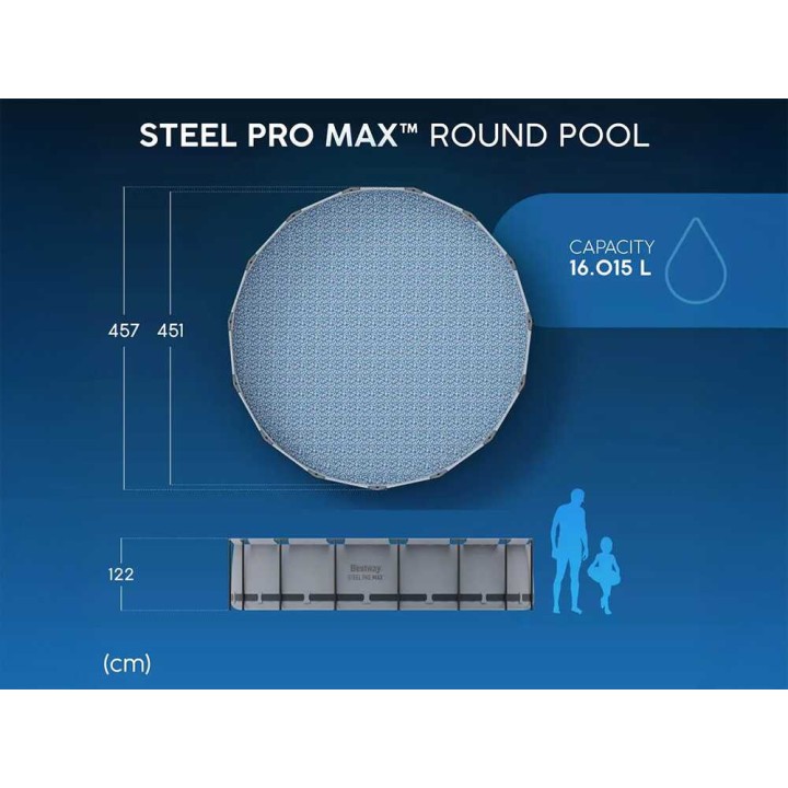 Bestway Steel Pro Max 56438 allas, 457 × 122 cm, 16 015 l, vaaleanharmaa