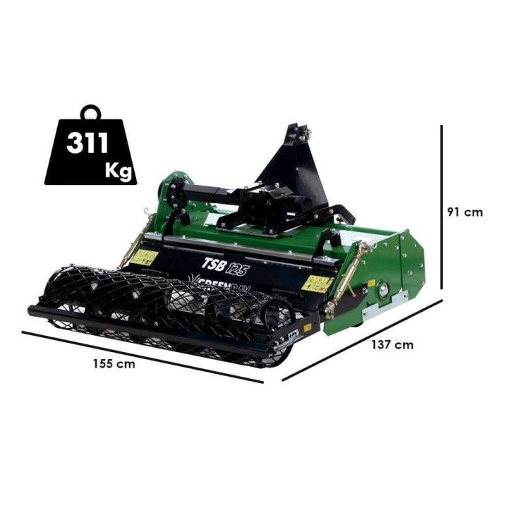 GreenBay TSB 125 kivijyrsin traktoriin, 115 cm, 25–30 HP