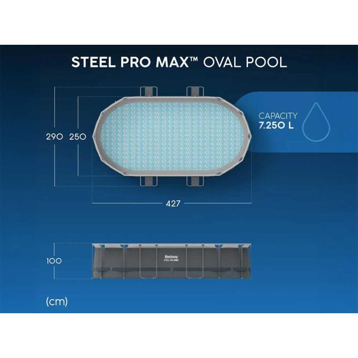 Bestway Power Steel 56620 soikea uima-allas, 427 × 250 × 100 cm, 7 250 l