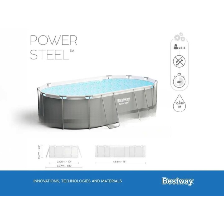 Bestway Power Steel 56448 soikea uima-allas, 488 × 305 × 107 cm