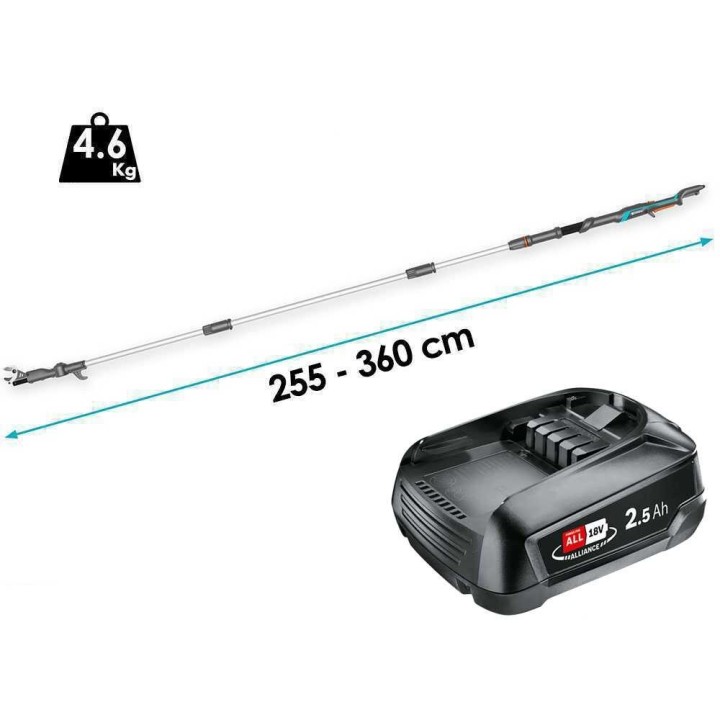 Gardena HighCut 360/18V P4A akkukäyttöinen oksaleikkuri, 18 V, 2 Ah, 360 cm