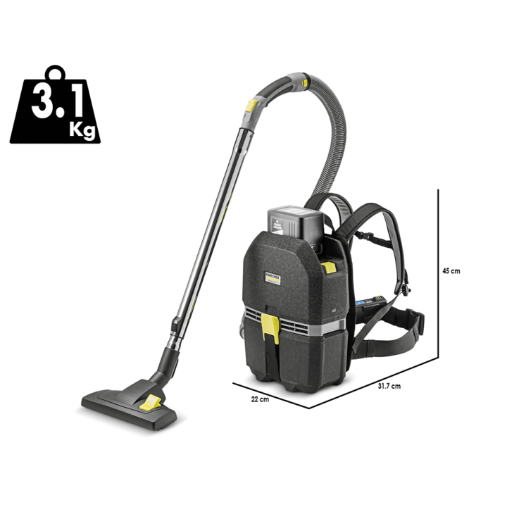 Karcher BVL 3/1 Bp ammattikäyttöön tarkoitettu selkäimuri, 36 V, 350 W, ilman akkua ja laturia