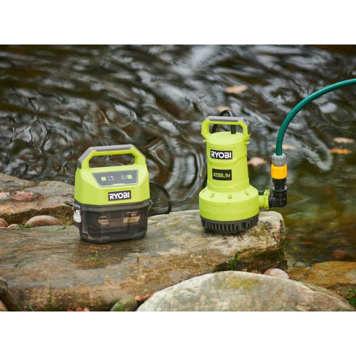 Ryobi RY18SPA-0 akkukäyttöinen uppopumppu, 18 V, 4 200 l/h, ilman akkua