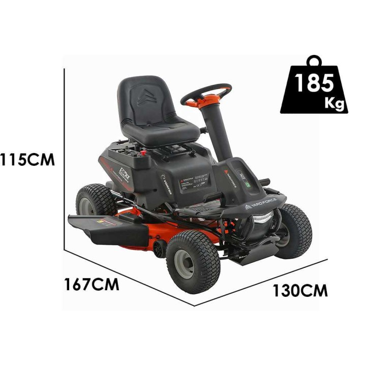 Yard Force E559 akkukäyttöinen ajoleikkuri, 56 V, 96 cm, sivupurkaus ja silppuava leikkuu