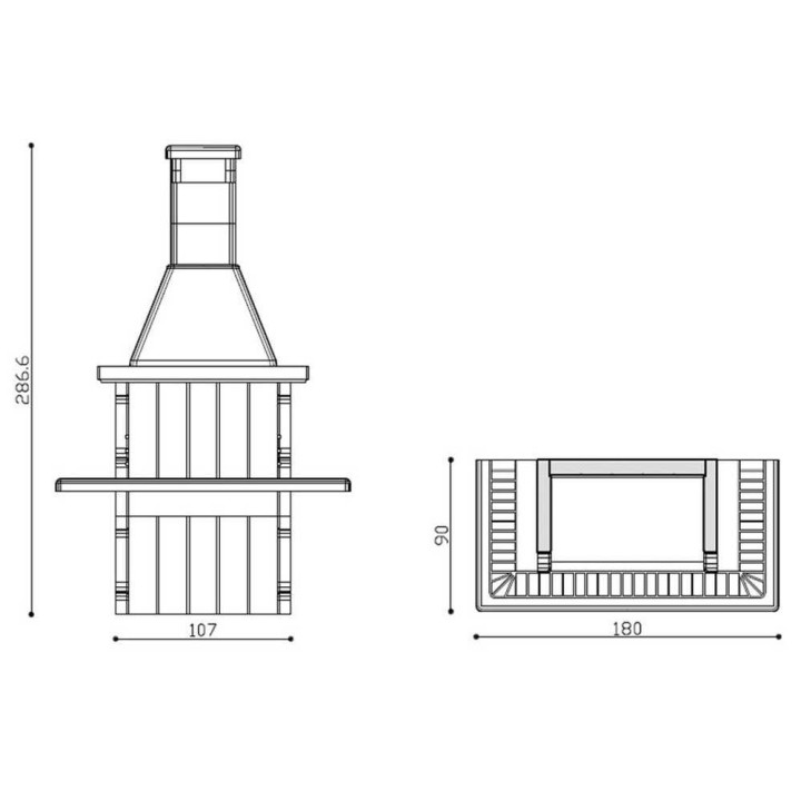 Linea VZ Panarea muurattu hiili- ja puugrilli, 94 × 40 cm, 750 kg