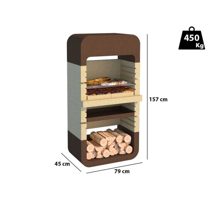 Linea VZ Monopoli puu- ja hiiligrilli, betoni, 67 × 40 cm