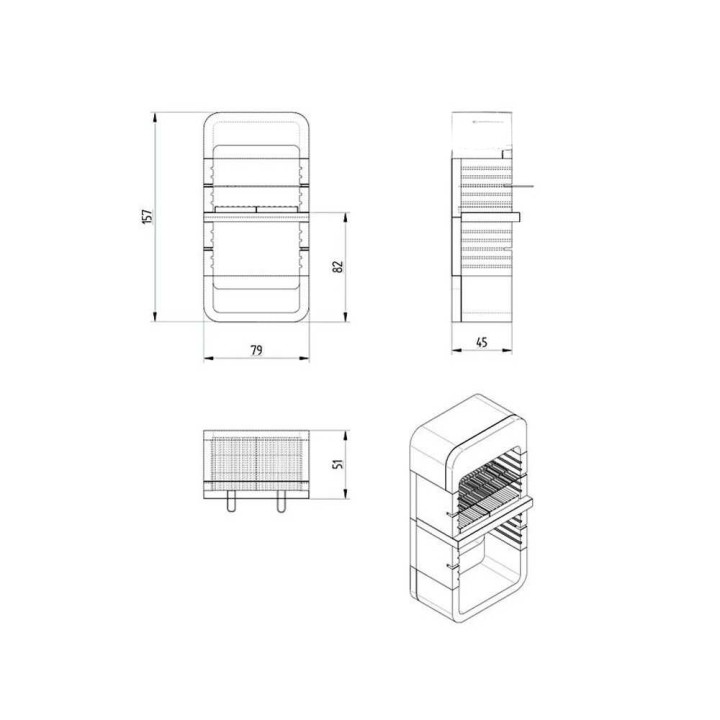 Linea VZ Monopoli puu- ja hiiligrilli, betoni, 67 × 40 cm