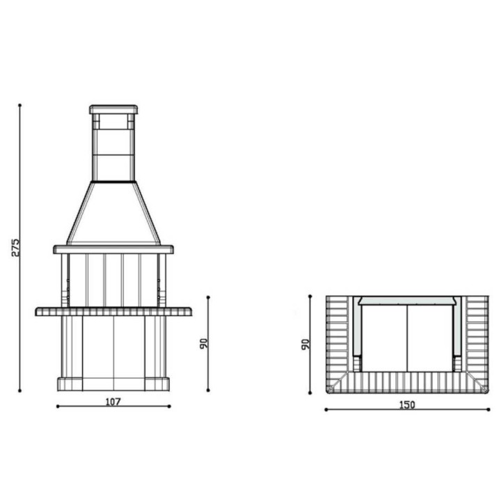 Linea VZ Vulcano muurattu puu- ja hiiligrilli, 88,5 × 40 cm, 670 kg