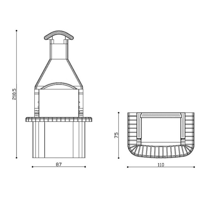 Linea VZ Tremiti muurattu grilli puulle ja hiilelle, 67 × 40 cm
