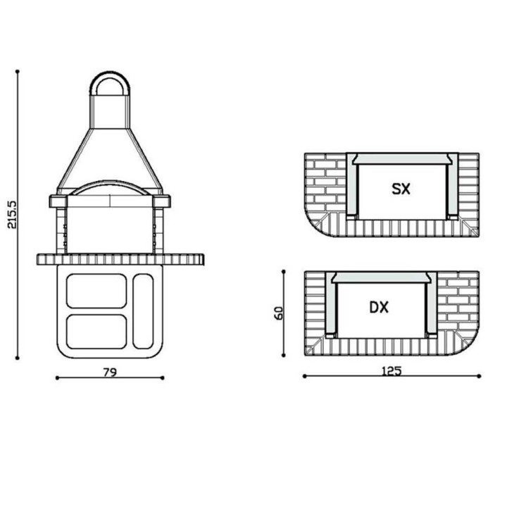 Linea VZ Elba muurattu puu- ja hiiligrilli, 67 × 40 cm, 530 kg
