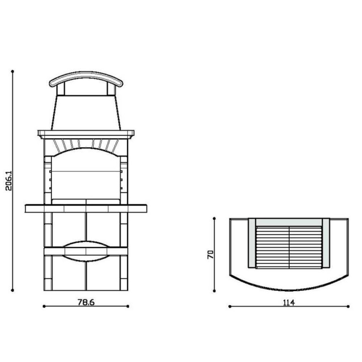 Linea VZ Maiorca muurattu puu- ja hiiligrilli, 67 × 40 cm, 600 kg