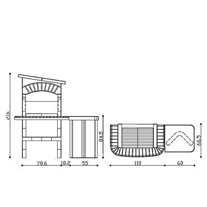 Linea VZ Portofino muurattu puu- ja hiiligrilli, 67 × 40 cm, savuhupulla