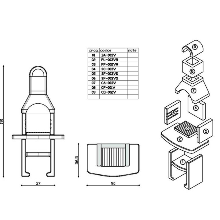 Linea VZ Grado muurattu hiiligrilli, 45 × 33 cm, 1 485 cm²