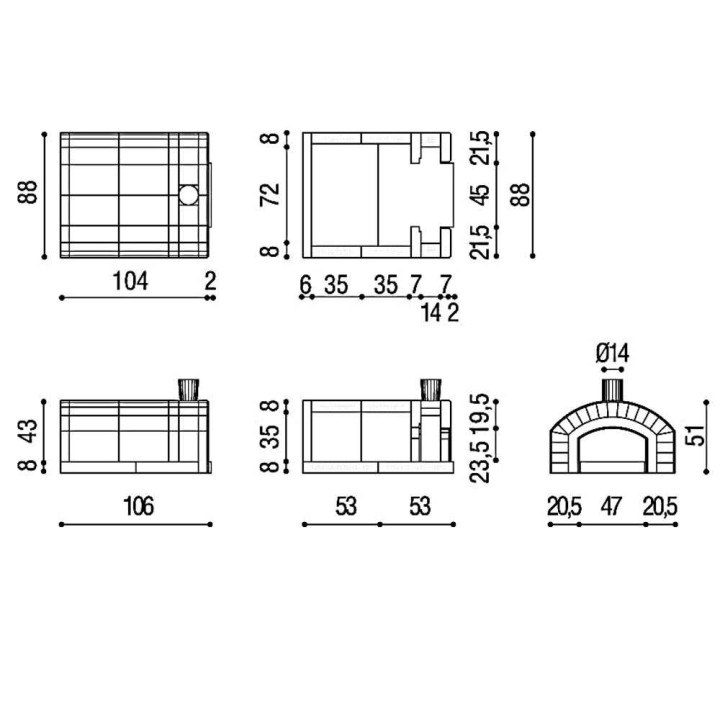 Linea VZ Capri upotettava puulämmitteinen pizzauuni, 72 × 70 cm, 3 pizzaa