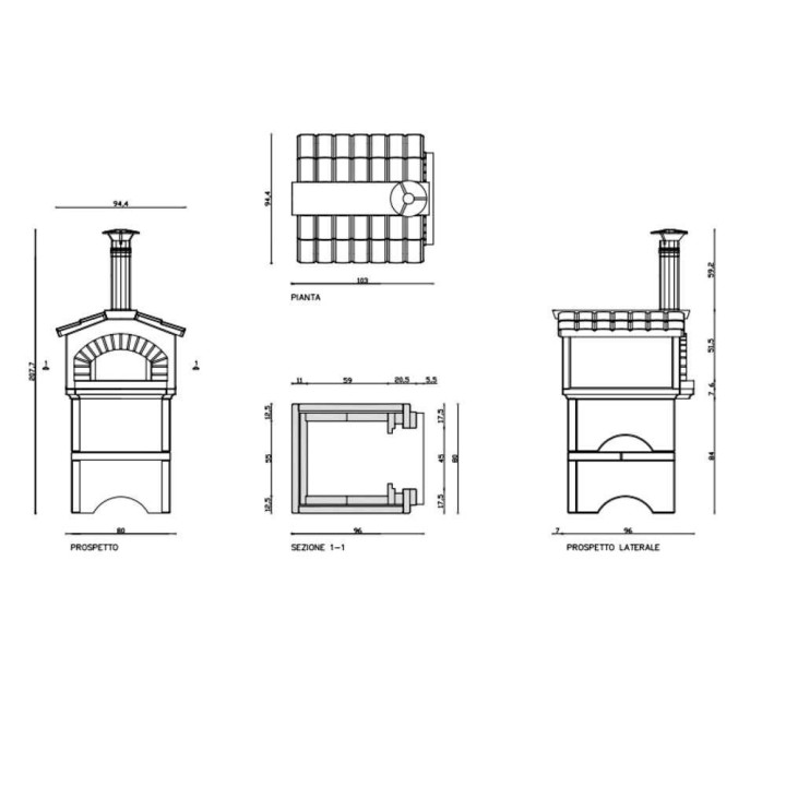 Linea VZ Ponza puulämmitteinen ulkouuni, 55 × 59 cm, 2 pizzaa