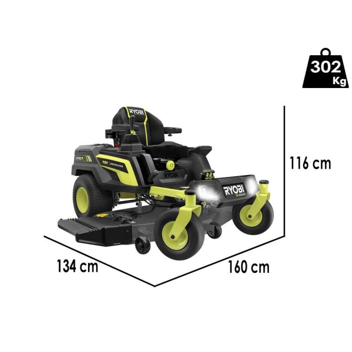 Ryobi ZTRX137 akkukäyttöinen ZTR-ajoleikkuri, 137 cm, 72 V, nollakääntö