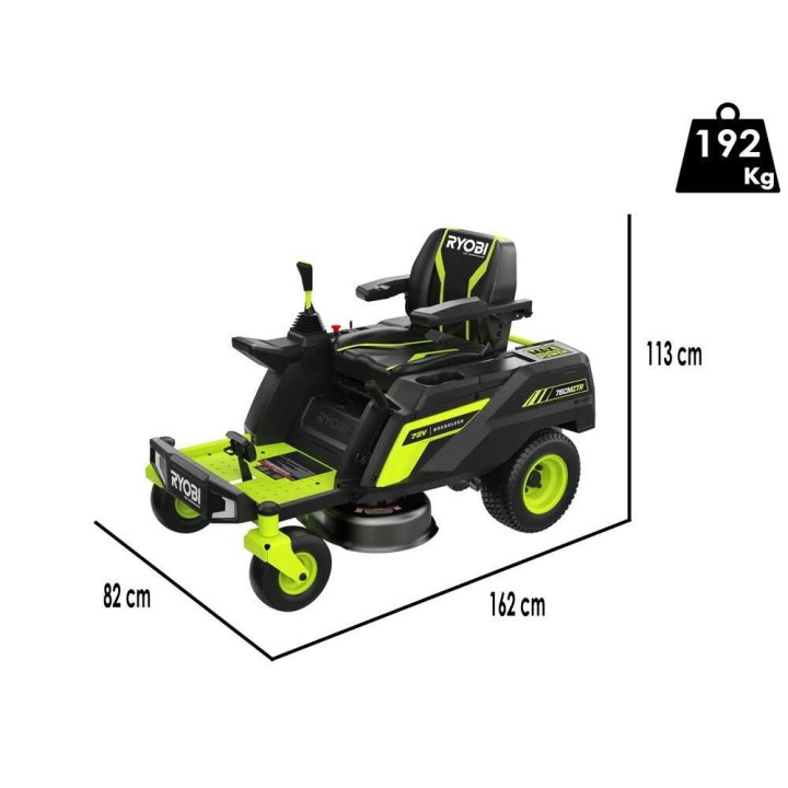 Ryobi ZTRX76 zero-turn-akkukäyttöinen ajoleikkuri, 72 V, 76 cm, 2-in-1