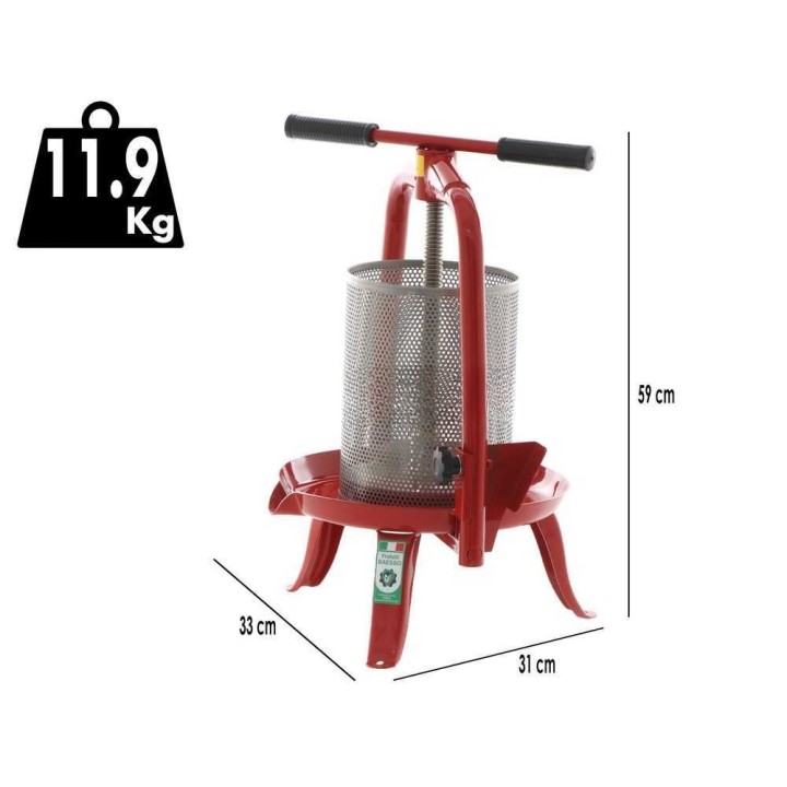 Baesso V20 manuaalinen hedelmäpuristin, 9 l, ruostumaton teräskori
