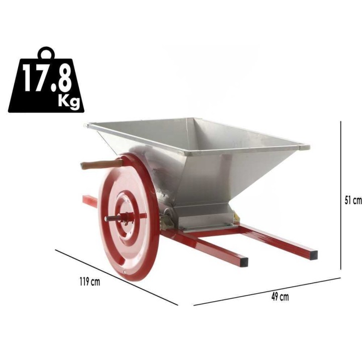 Baesso Mod. 110 käsikäyttöinen hedelmämurskain, 800 kg/h, ruostumaton teräs