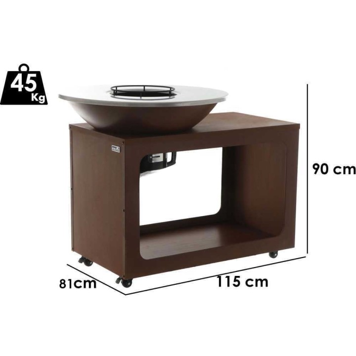 RoyalFood COR-4250 Corten-puu- ja hiiligrilli, Ø 81 cm, 3 187 cm²