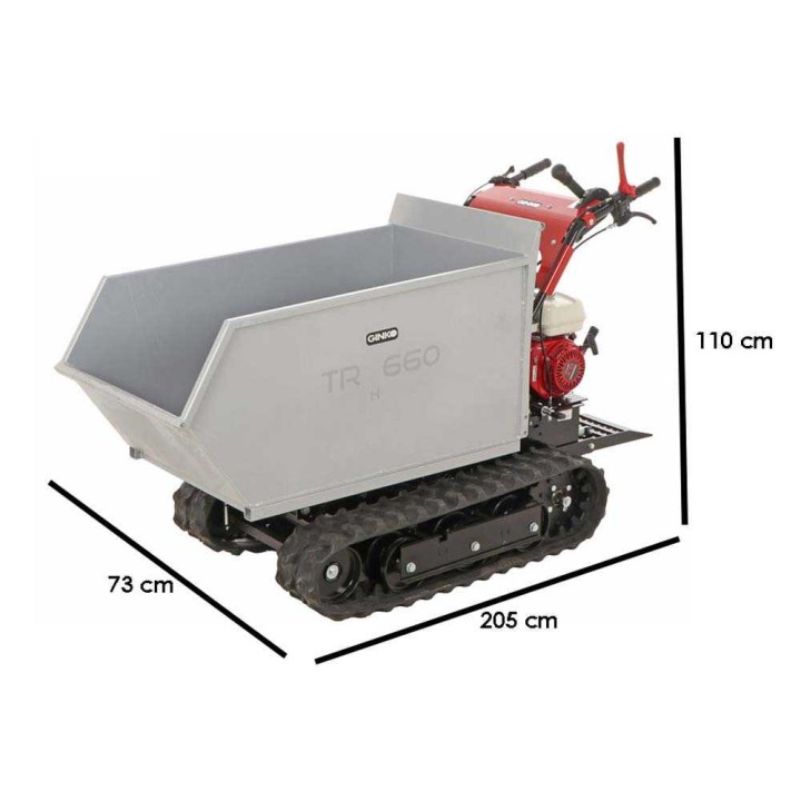 GINKO TR 660 telaketjudumpperi, Honda GX 200, 600 kg, hydraulinen lava