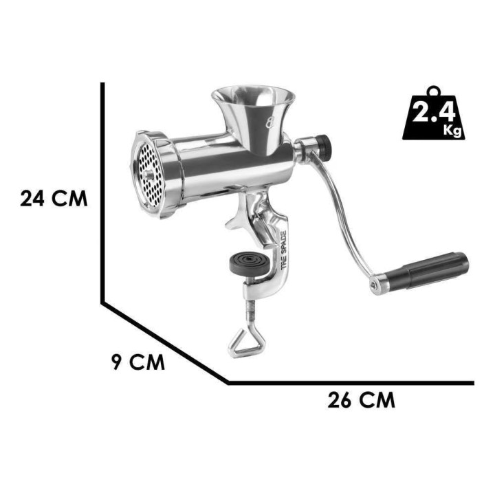 Tre Spade TC-8/3 USI INOX manuaalinen lihamylly, ruostumaton teräs, 3 in 1