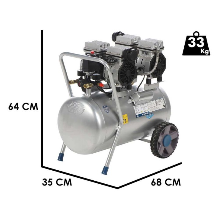 Hyundai KWU750-50 sähkökompressori, öljytön, 3 HP, 50 l, 8 bar