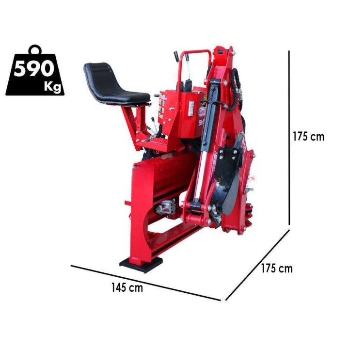 GeoTech Pro BHS 195 -kaivuri traktoriin, hydraulinen sivusiirto, 30–45 HP