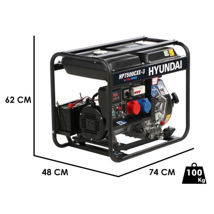 Hyundai HP7500CXE-3 dieselgeneraattori, 4,5 kW, 5,2 kW, yksi- ja kolmivaihe