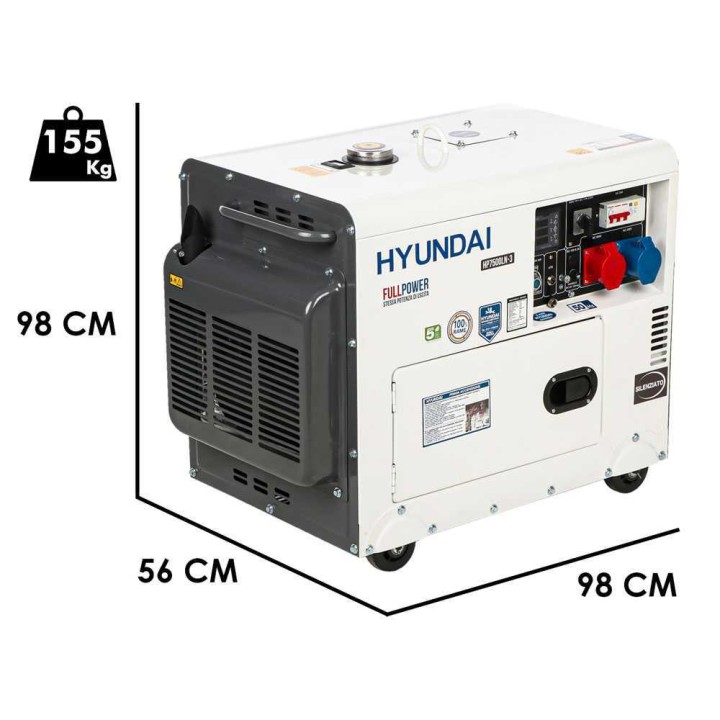 Hyundai HP7500LN-3 dieselgeneraattori, FullPower 5,5 kW, AVR, sähkökäynnistys