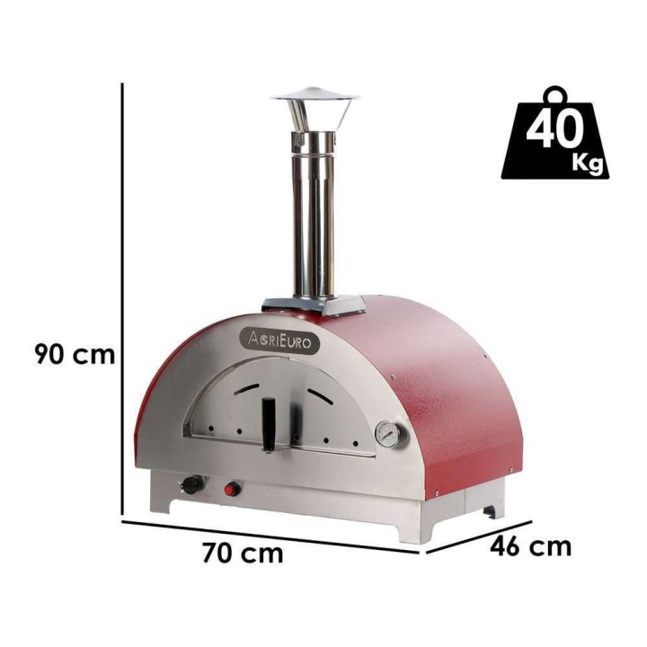 Kaasupizzauuni ulkokäyttöön, punainen, 1 pizza, 7 kW