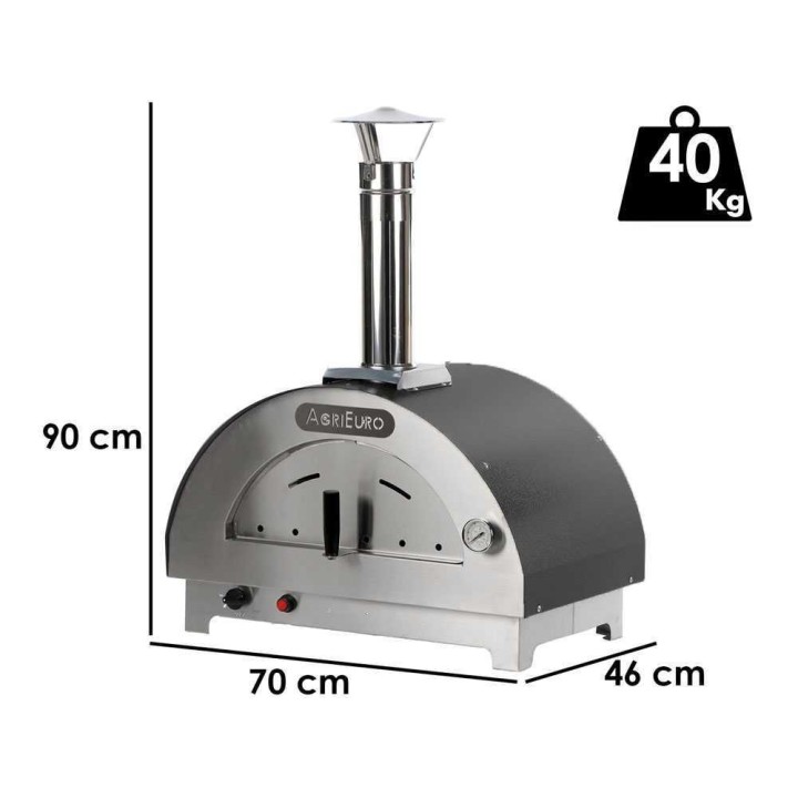 Hybrid antrasiitti ulkopizzauuni kaasulle ja puulle, 1 pizza, 7 kW