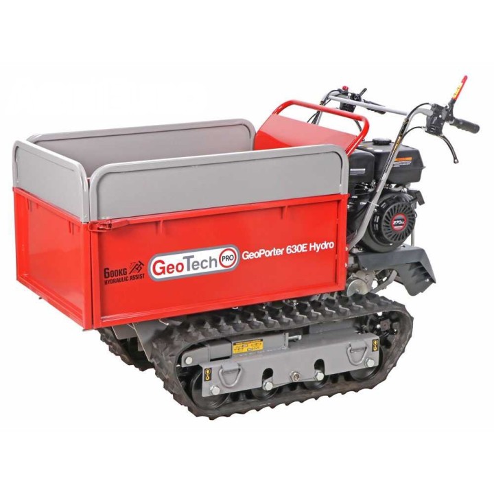 GeoPorter 630E Hydro telaketjukuljetin, jatkettava hydraulisesti kipattava lava, 600 kg, 9 HP