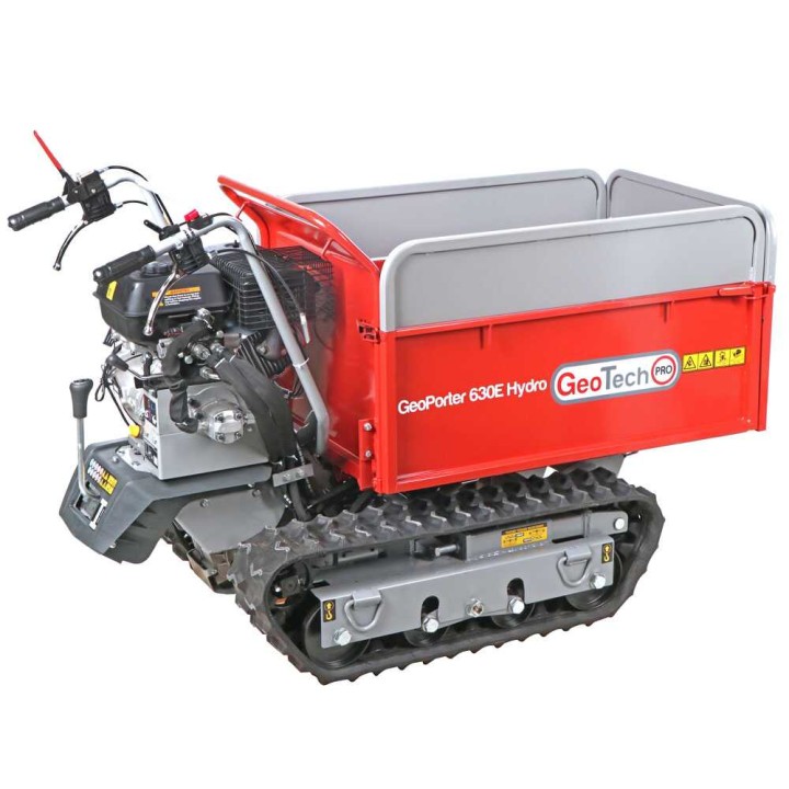 GeoPorter 630E Hydro telaketjukuljetin, jatkettava hydraulisesti kipattava lava, 600 kg, 9 HP