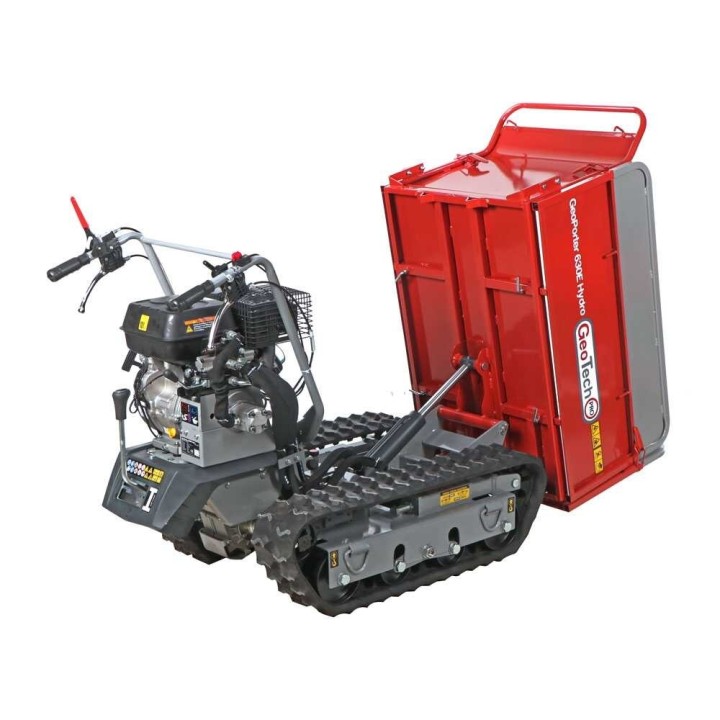 GeoPorter 630E Hydro telaketjukuljetin, jatkettava hydraulisesti kipattava lava, 600 kg, 9 HP