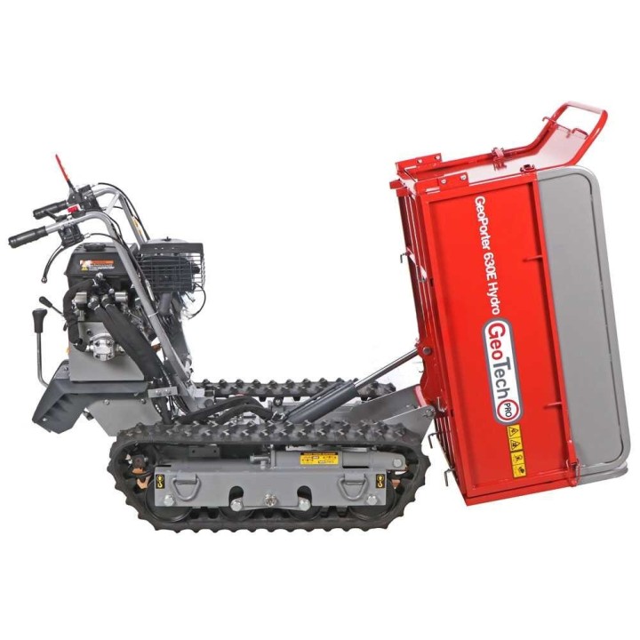 GeoPorter 630E Hydro telaketjukuljetin, jatkettava hydraulisesti kipattava lava, 600 kg, 9 HP