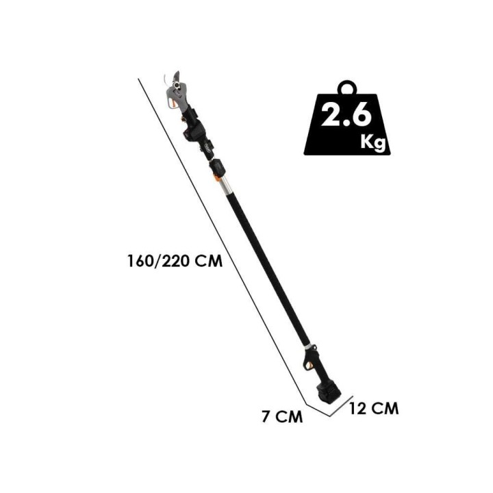 Volpi KV390 sähköoksasakset jatkovarrella, 2 × 21,6 V 2,5 Ah, 40 mm
