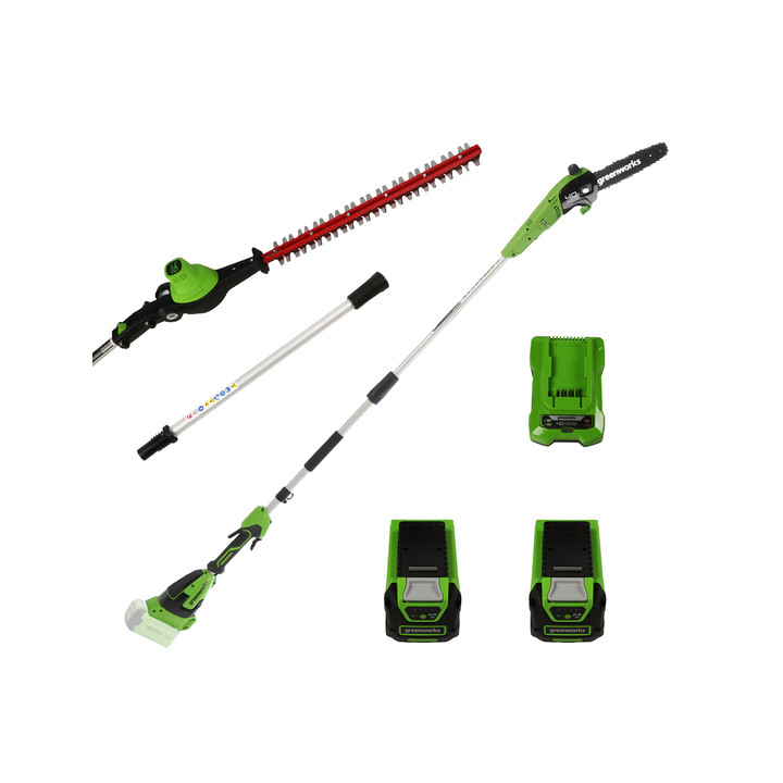 Greenworks GD40PSHK2X akkupensasleikkuri ja oksasaha 40 V 2 akkua