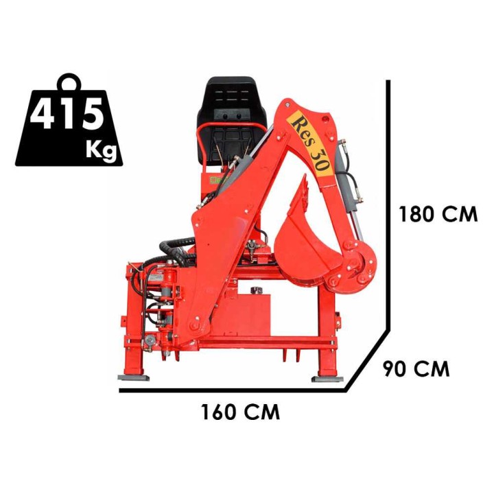 RES30-retrokaivuri traktoriin, hydraulinen sivusiirto, 35 cm kauha