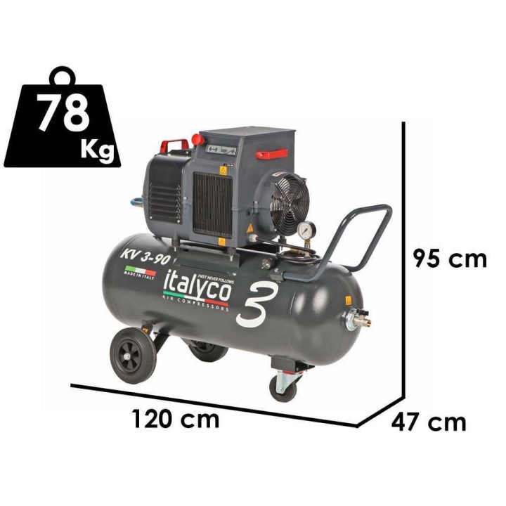 Italyco KV 3/90 ruuvikompressori, 3 HP, 90 l, 10 bar