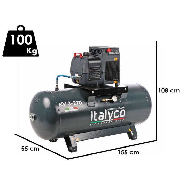 Italyco KV 3/270 ruuvikompressori, 270 l, 10 bar, 230 V