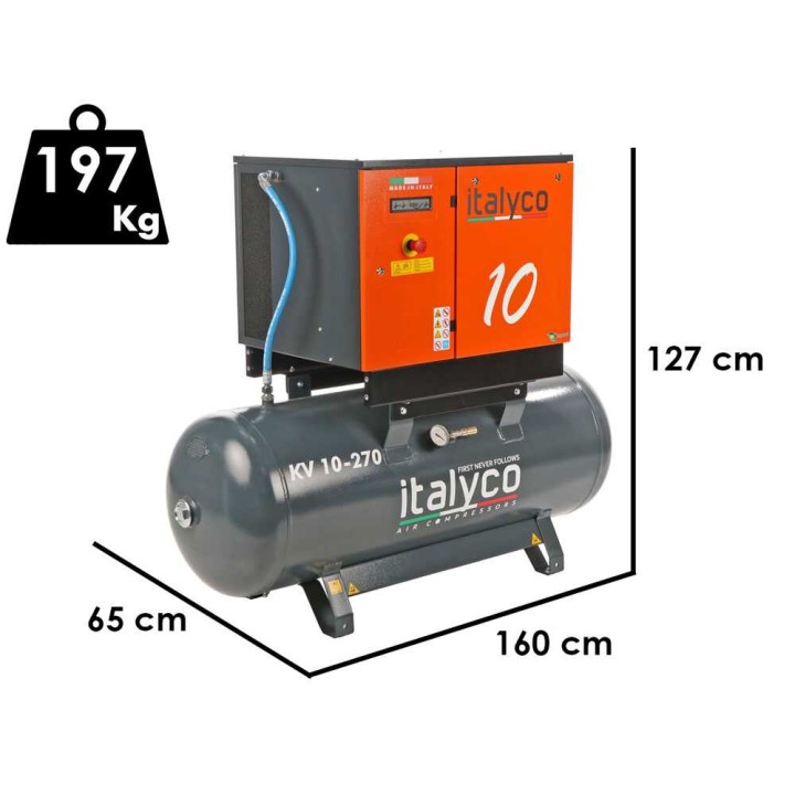 Italyco KV 10/270 ruuvikompressori, 10 HP, 270 l, 10 bar, 400 V