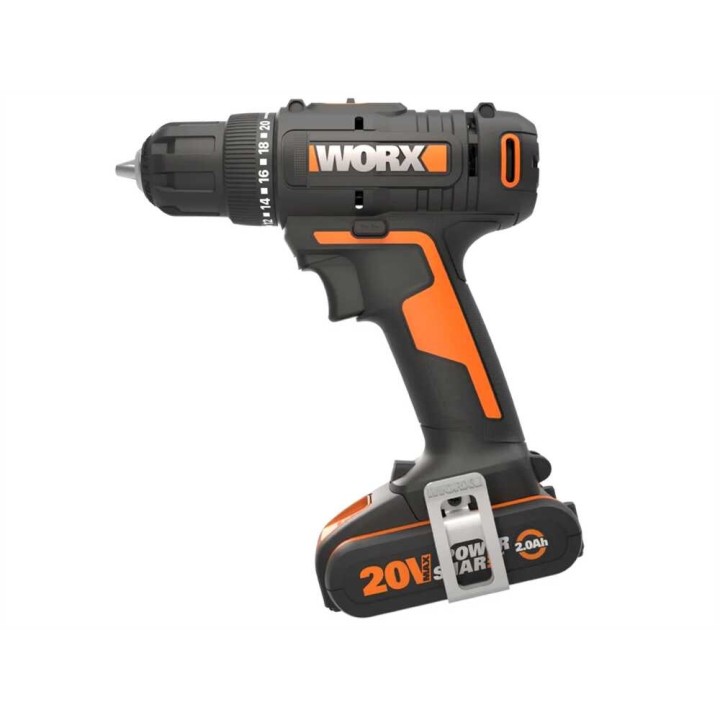 Worx WX100 akkuruuvinväännin, 20 V, 2 Ah, iskuporauksella
