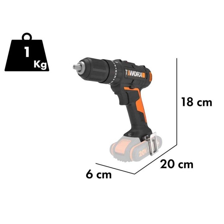Worx WX370.9 akkukäyttöinen iskuporakone, 20 V, ilman akkua ja laturia