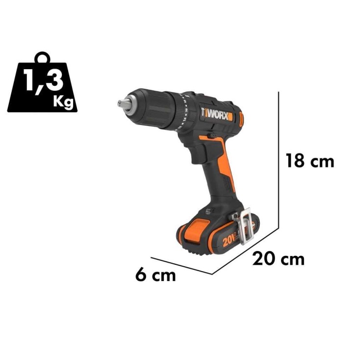 Worx WX370 akkukäyttöinen iskuporakone ja ruuvinväännin, 20 V, 2 Ah